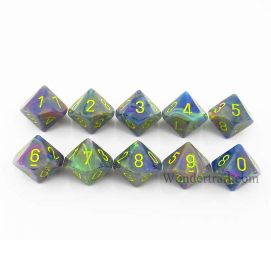CHX27249 Rio Festive Dice Yellow Numbers D10 16mm (5/8in) Pack of 10 Main Image
