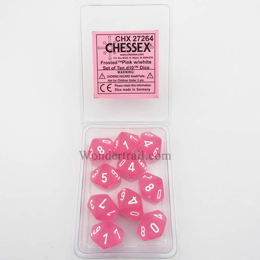 CHX27264 Pink Frosted Dice with White Numbers D10 16mm (5/8in) Pack of 10 Main Image