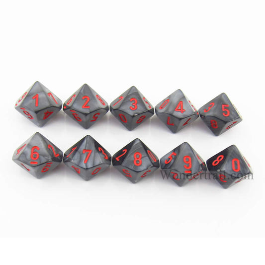 CHX27278 Black Velvet Dice Red Numbers D10 16mm (5/8in) Pack of 10 Main Image