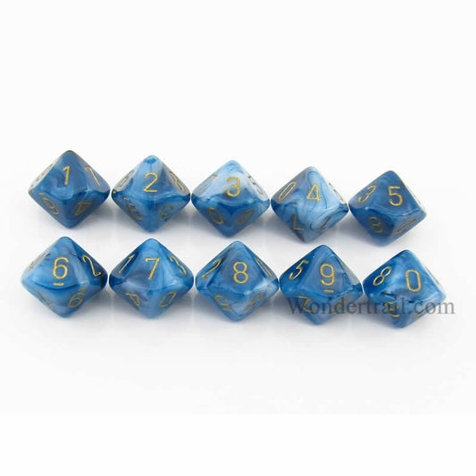 CHX27289 Teal Phantom Dice Gold Numbers D10 16mm (5/8in) Pack of 10 Main Image