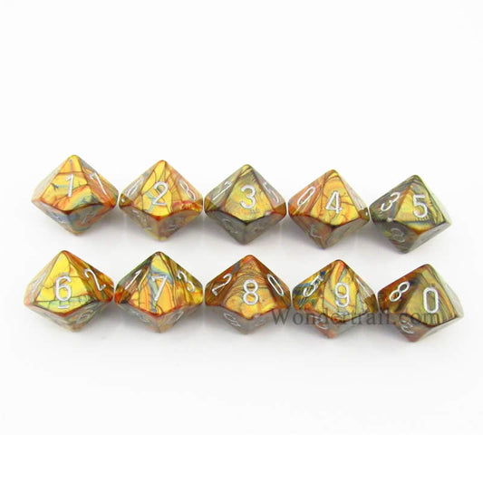 CHX27293 Gold Lustrous Dice Silver Numbers D10 16mm (5/8in) Pack of 10 Main Image