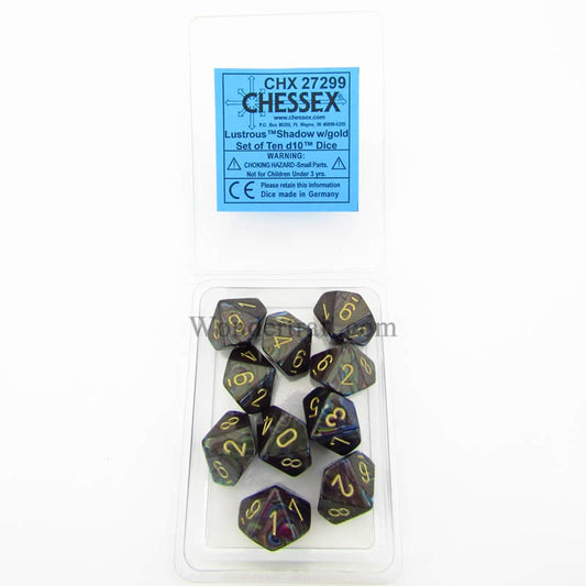 CHX27299 Shadow Lustrous Dice Gold Numbers D10 16mm Pack of 10 Main Image