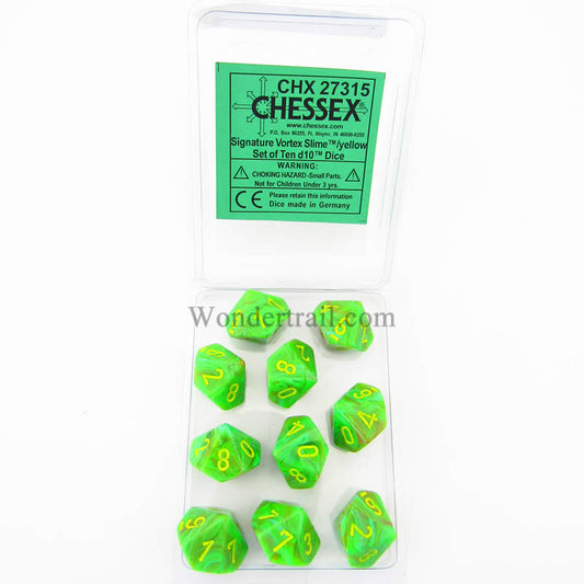CHX27315 Vortex Slime Dice Yellow Numbers D10 16mm (5/8in) Pack of 10 Main Image