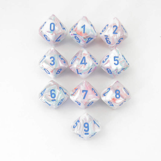 CHX27344 Pop Art Festive Dice Blue Numbers D10 16mm (5/8in) Pack of 10 Main Image