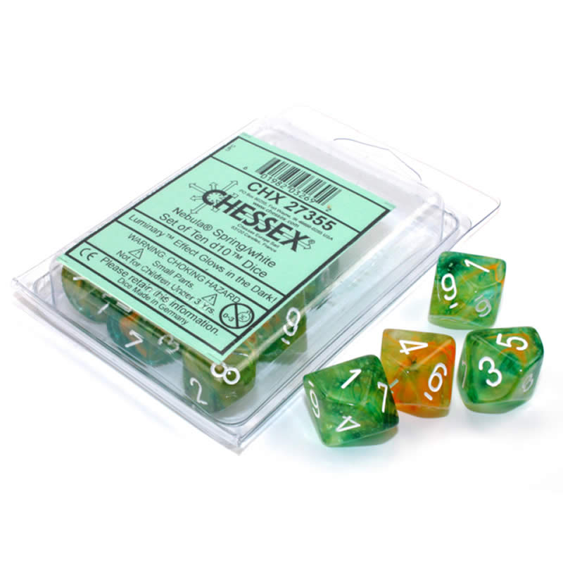 CHX27355 Spring Nebula Luminary Dice White Numbers D10 16mm Pack of 10 Main Image