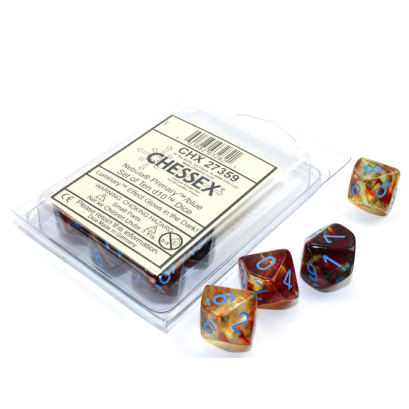 CHX27359 Primary Nebula Luminary Dice Blue Numbers D10 16mm Pack of 10 Main Image