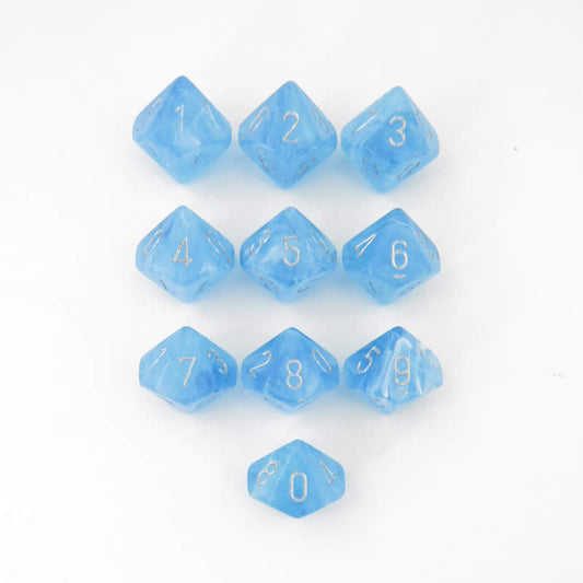 CHX27366 Sky Luminary Borealis Dice Silver Numbers D10 16mm (5/8in) Pack of 10 Main Image