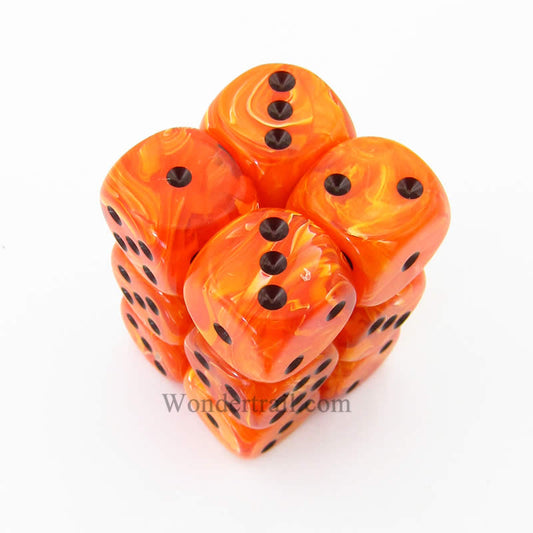 CHX27633 Orange Vortex Dice with Black Pips D6 16mm (5/8in) Pack of 12 Main Image