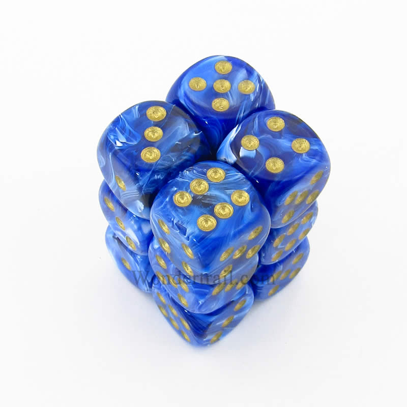 CHX27636 Blue Vortex Dice with Gold Pips D6 16mm (5/8in) Pack of 12 Main Image