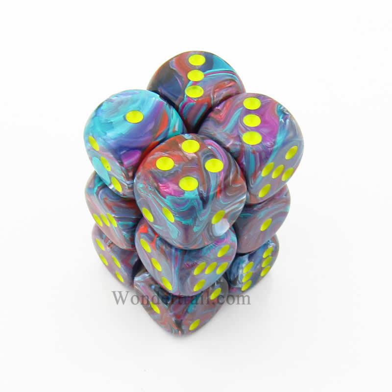 CHX27650 Mosaic Festive Dice with Yellow Pips D6 16mm (5/8in) Pack of 12 Main Image