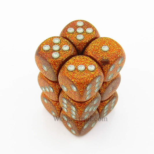 CHX27703 Gold Glitter Dice with Silver Pips D6 16mm (5/8in) Pack of 12 Main Image