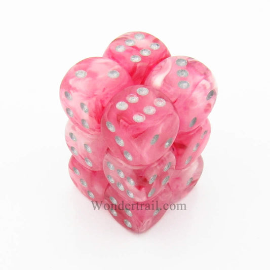 CHX27724 Pink Ghostly Glow Dice Silver Pips D6 16mm (5/8in) Pack of 12 Main Image