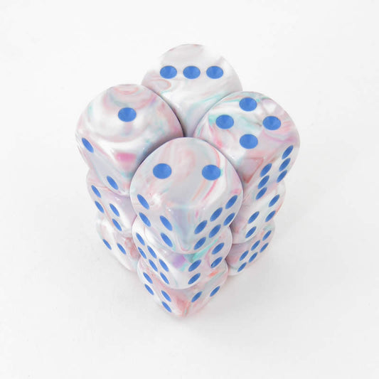 CHX27744 Pop Art Festive Dice with Blue Pips D6 16mm (5/8in) Pack of 12 Main Image