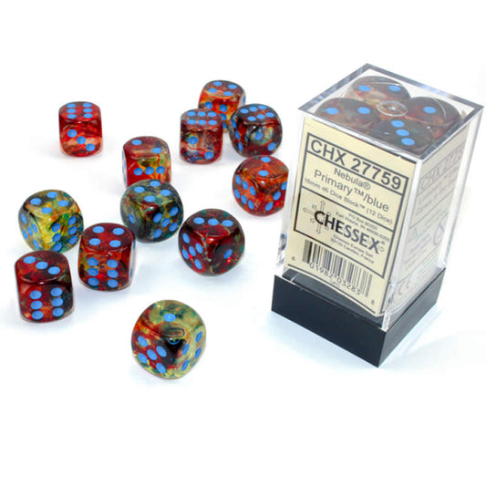 CHX27759 Primary Nebula Luminary Dice Blue Pips D6 16mm (5/8in) Pack of 12 Main Image