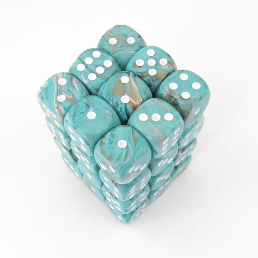 CHX27803 Oxi-copper Marbleized Dice White Pips D6 12mm Pack of 36 Main Image
