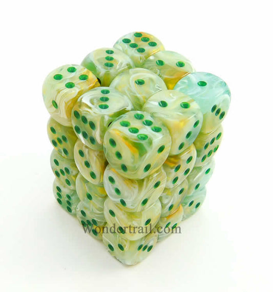 CHX27809 Green Marble Dice with Green Pips D6 12mm (1/2in) Pack of 36 Main Image
