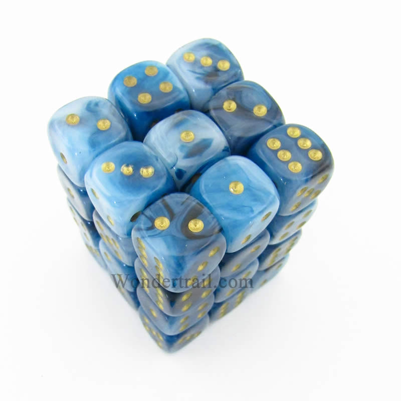 CHX27889 Teal Phantom Dice with Gold Pips D6 12mm (1/2in) Pack of 36 Main Image