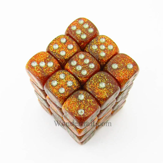 CHX27903 Gold Glitter Dice with Silver Pips D6 12mm (1/2in) Pack of 36 Main Image