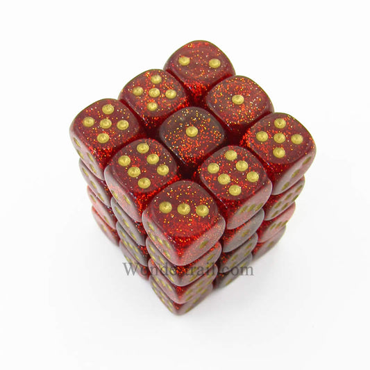 CHX27904 Ruby Glitter Dice with Gold Pips D6 12mm (1/2in) Pack of 36 Main Image