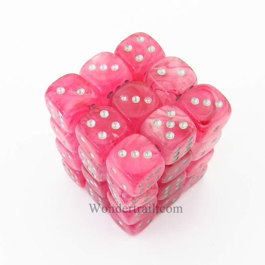 CHX27924 Pink Ghostly Glow Dice Silver Pips D6 12mm (1/2in) Pack of 36 Main Image
