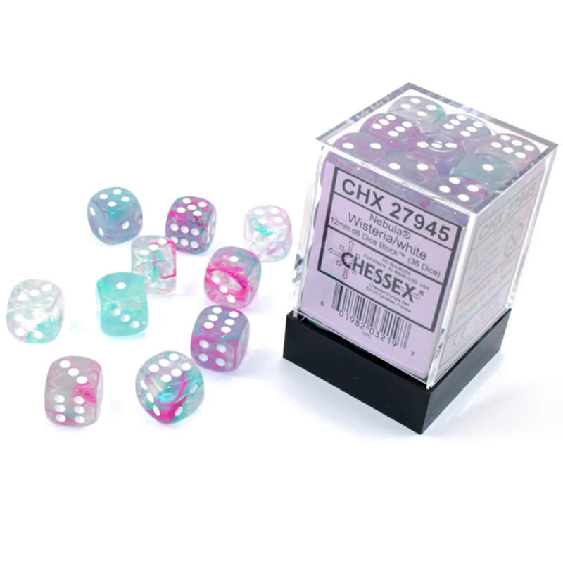 CHX27945 Wisteria Nebula Luminary Dice White Pips D6 12mm (1/2in) Pack of 36 Main Image