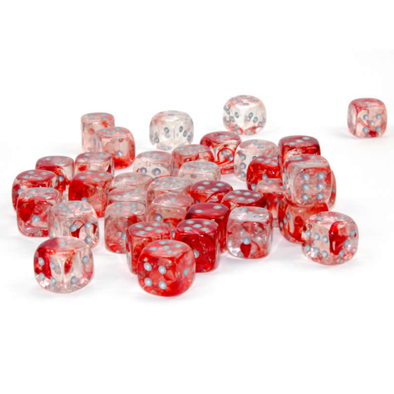 CHX27954 Red Nebula Luminary Dice Silver Pips D6 12mm (1/2in) Pack of 36 2nd Image