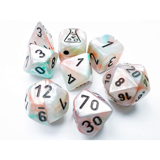 CHX30056 Sea Shell Lustrous Luminary Dice with Black Numbers 7+1 Dice Set 16mm (5/8in) Main Image