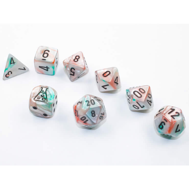CHX30056 Sea Shell Lustrous Luminary Dice with Black Numbers 7+1 Dice Set 16mm (5/8in) 2nd Image