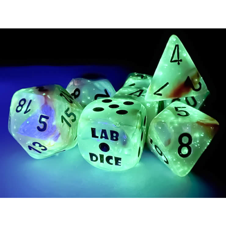 CHX30056 Sea Shell Lustrous Luminary Dice with Black Numbers 7+1 Dice Set 16mm (5/8in) 3rd Image