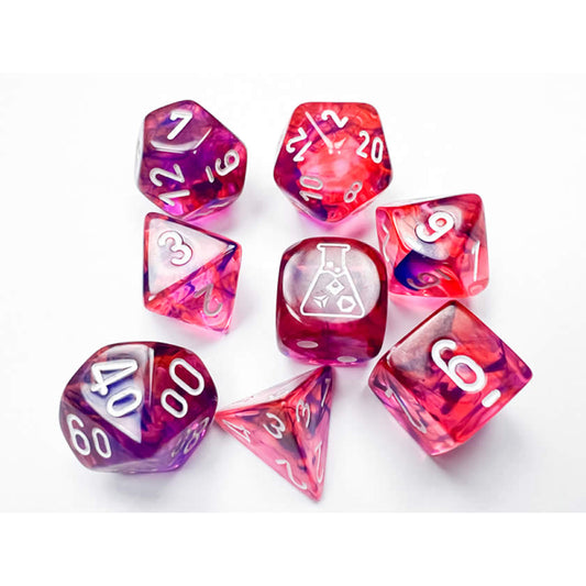 CHX30057 Red Nebula Black Light Special Dice White Numbers 7+1 Dice Set 16mm (5/8in)