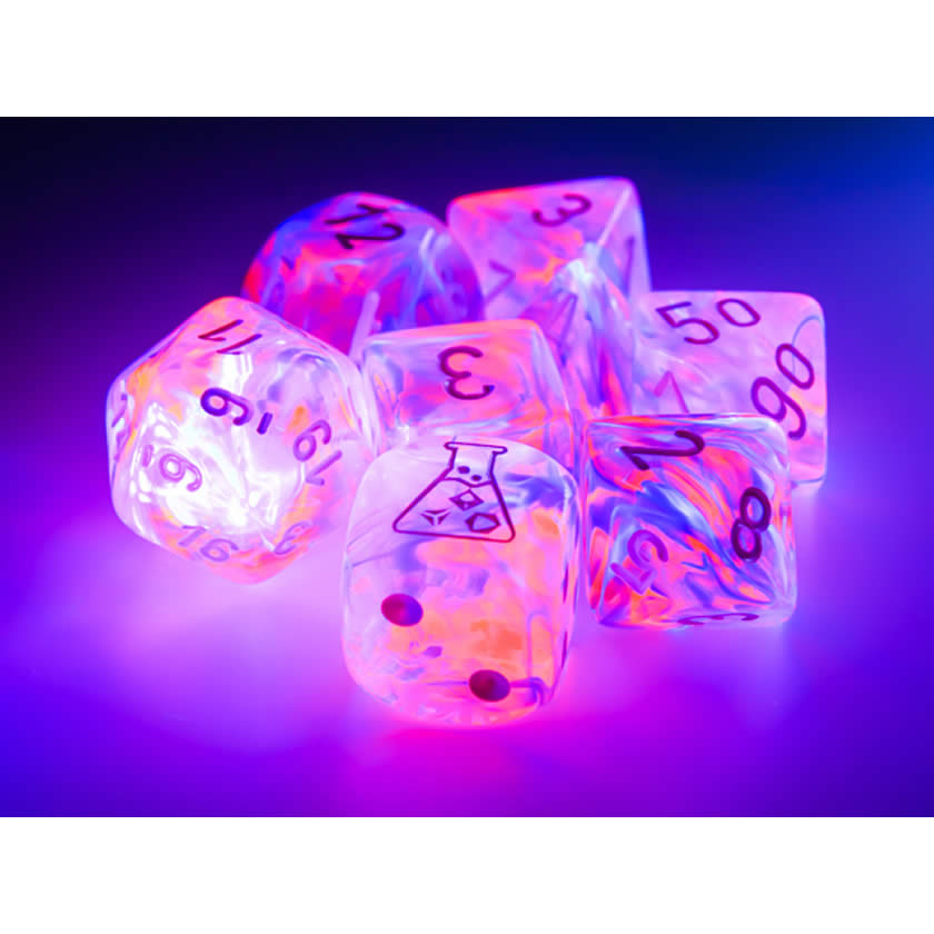 CHX30057 Red Nebula Black Light Special Dice White Numbers 7+1 Dice Set 16mm (5/8in)