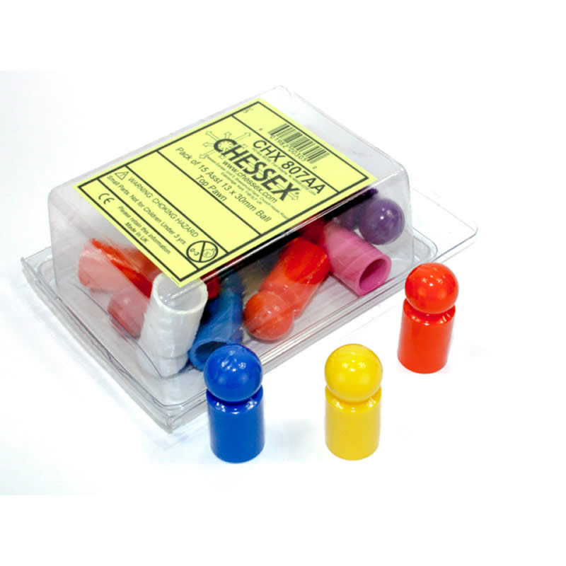 CHX807AA Ball Top Pawns Assorted Colors 13 X 30mm Pack of 15