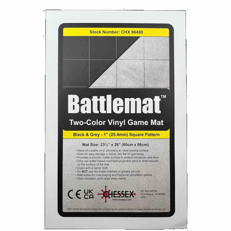 CHX96480 Reversible Battlemat Black and Grey with 1in Squares (23 1/2 x 26 inches) Chessex