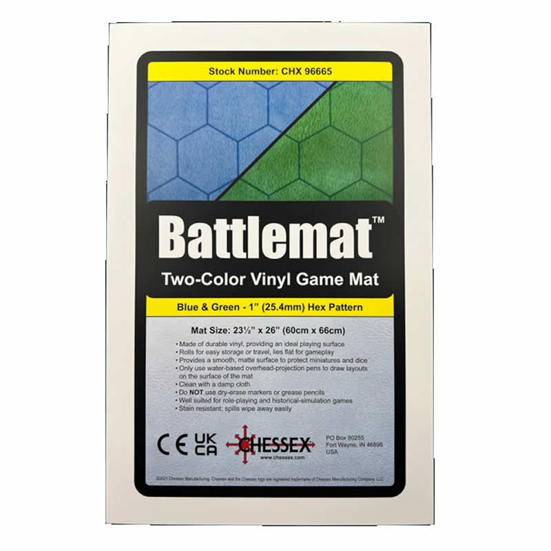 CHX96665 Reversible Battlemat Blue and Green with 1in Hexes (23 1/2 x 26 inches) Chessex