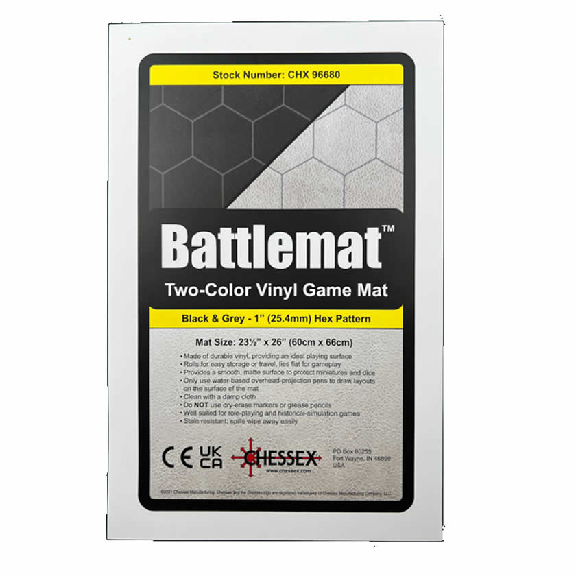 CHX96680 Reversible Battlemat Black and Grey with 1in Hexes (23 1/2 x 26 inches) Chessex