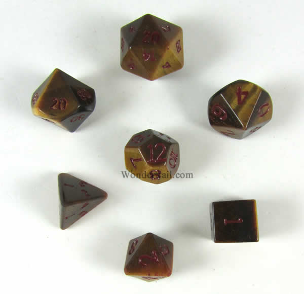 CYC02060 Tiger Eye Dwarven Stone 14mm Polyedral Dice Sets (7) Crystal Caste Main Image