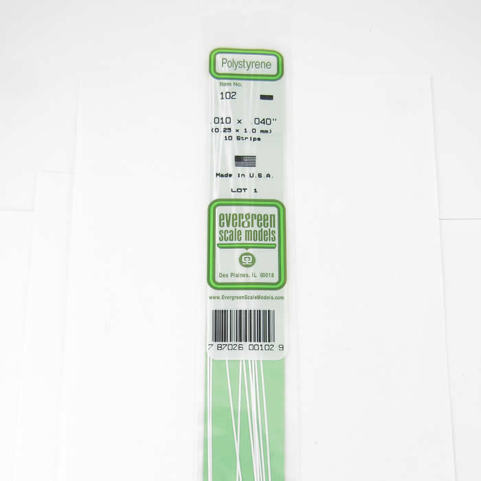 EVG102 White Dimensional Styrene Plastic Strips .010 x .040 x 14in (10) Main Image