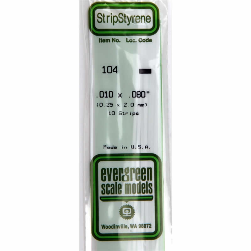 EVG104 White Dimensional Styrene Plastic Strips .010 x .080 x 14in (10) Main Image