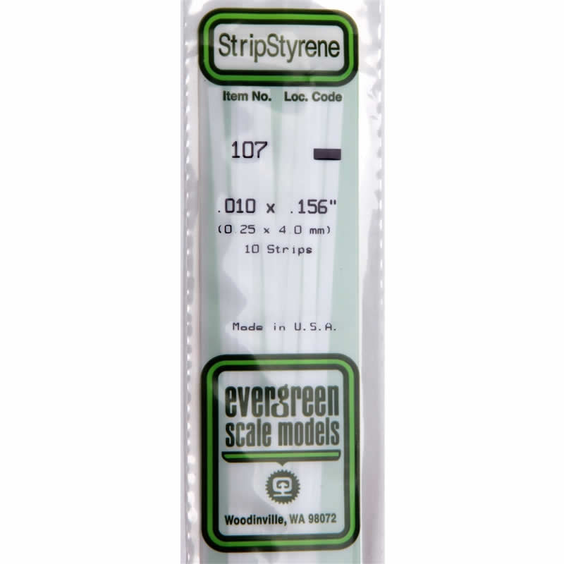 EVG107 White Dimensional Styrene Plastic Strips .010 x .156 x 14in (10) Main Image