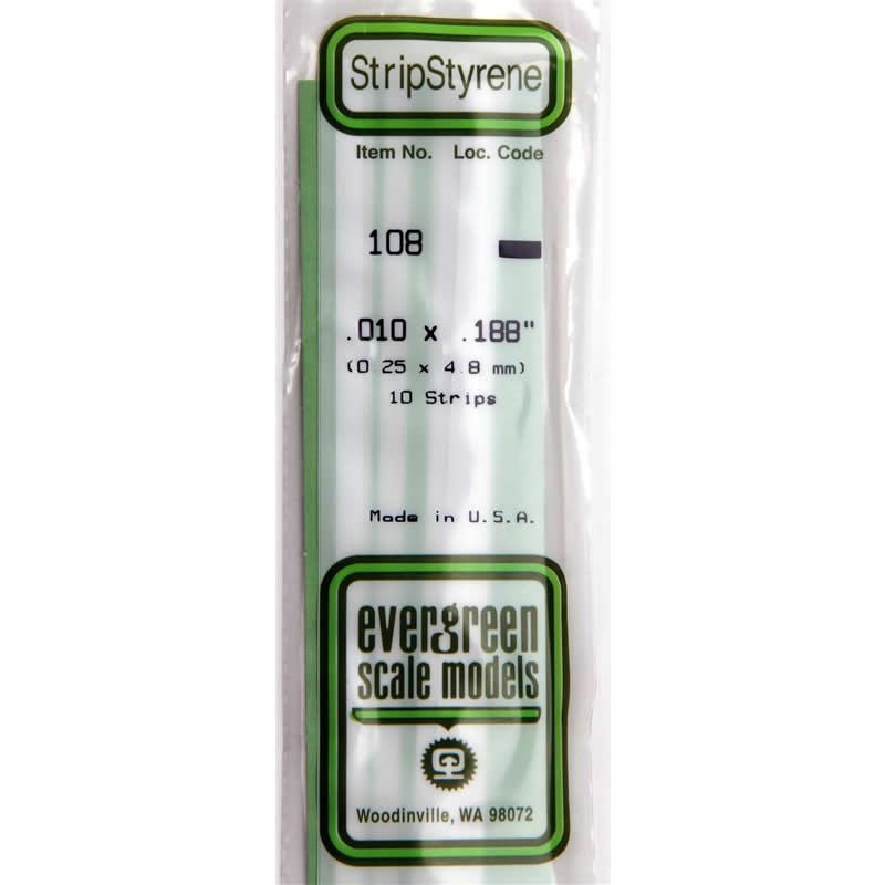 EVG108 White Dimensional Styrene Plastic Strips .010 x .188 x 14in (10) Main Image