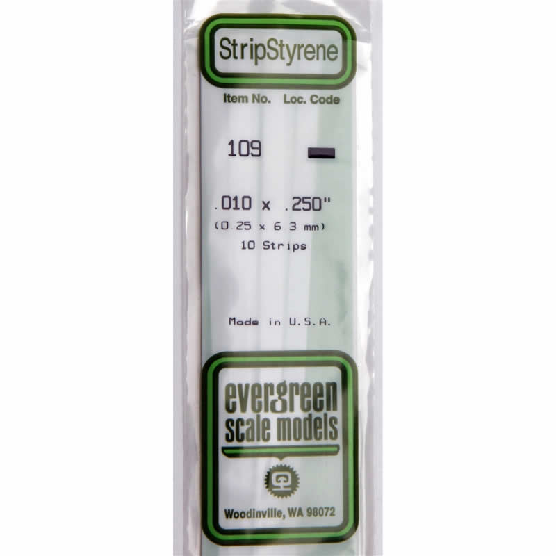 EVG109 White Dimensional Styrene Plastic Strips .010 x .250 x 14in (10) Main Image