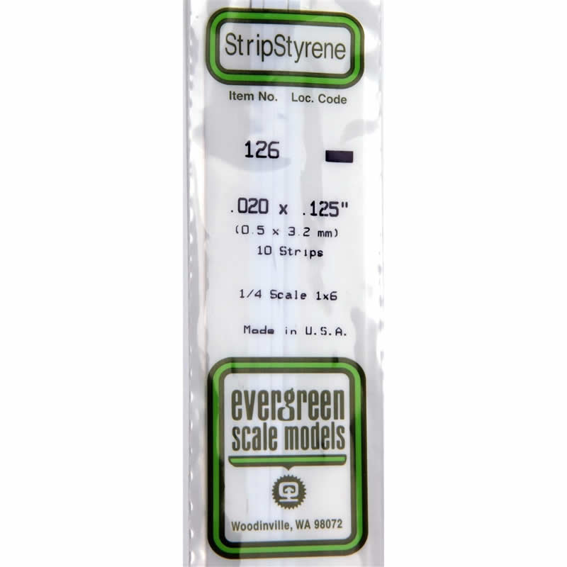 EVG126 White Dimensional Strips .020in x .125in x 14in (10) Evergreen Main Image