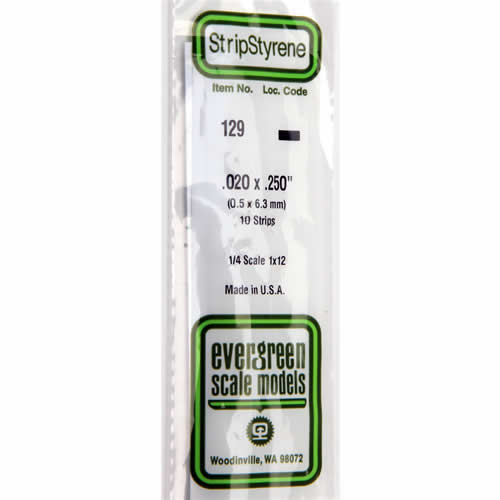 EVG129 White Dimensional Strips .020in x .250in x 14in (10) Evergreen Main Image