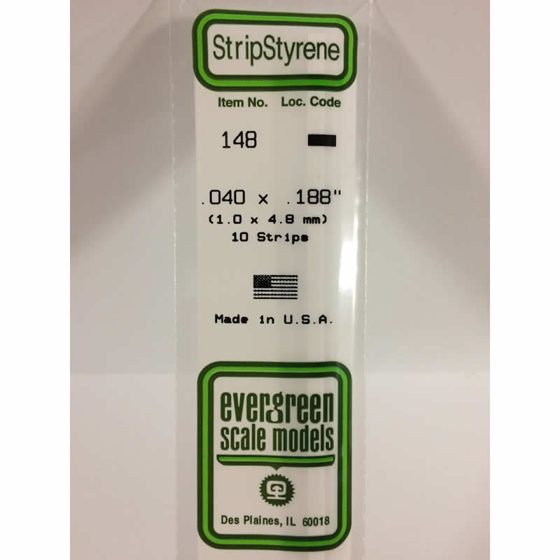 EVG148 White Dimensional Styrene Strips.040 x .188 x 14in Evergreen Main Image