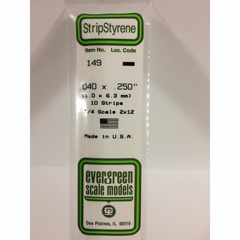 EVG149 White Dimensional Styrene Strips .040 x .250 x 14in Evergreen Main Image