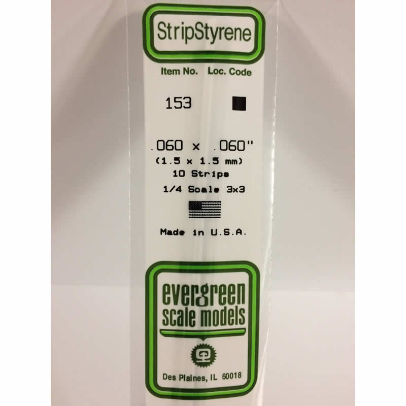 EVG153 White Dimensional Strips .060in x .060in x 14in (10) Evergreen Main Image
