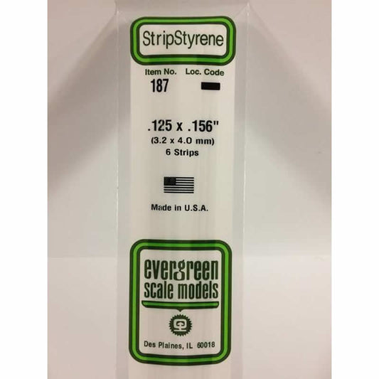 EVG187 White Dimensional Strips .125in x .156in x 14in Pack of 6 Strips Evergreen Main Image