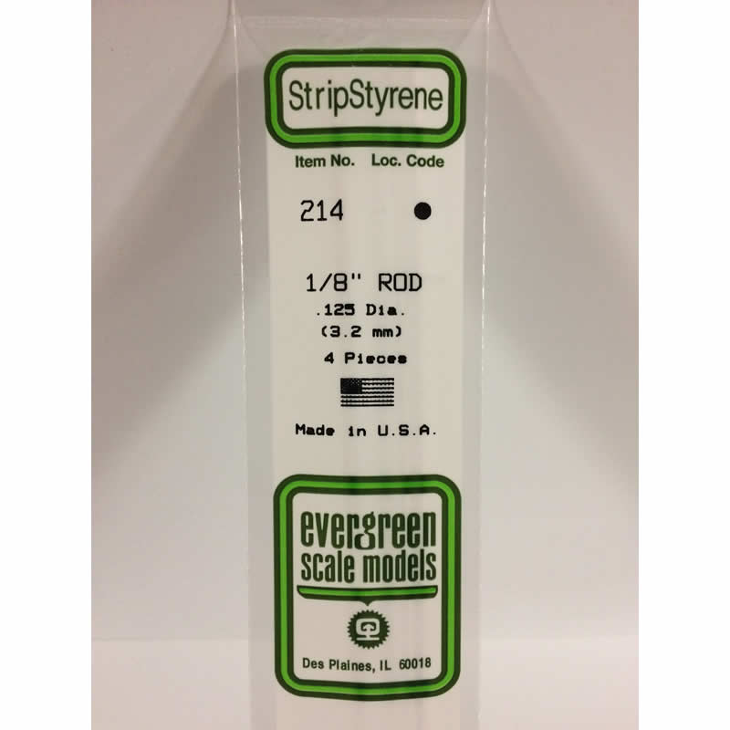 EVG214 Round Rod .125x14in White Styrene 4 pc. Evergreen Scale Models Main Image