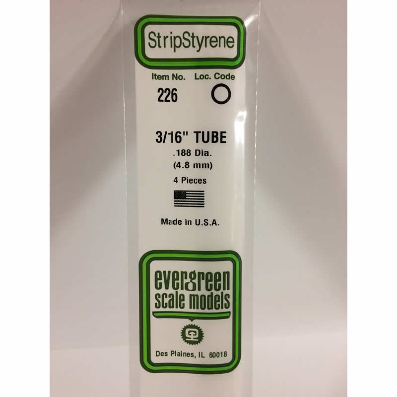 EVG226 Round White Styrene Tube .188x14in 4 pc. Evergreen Scale Models Main Image