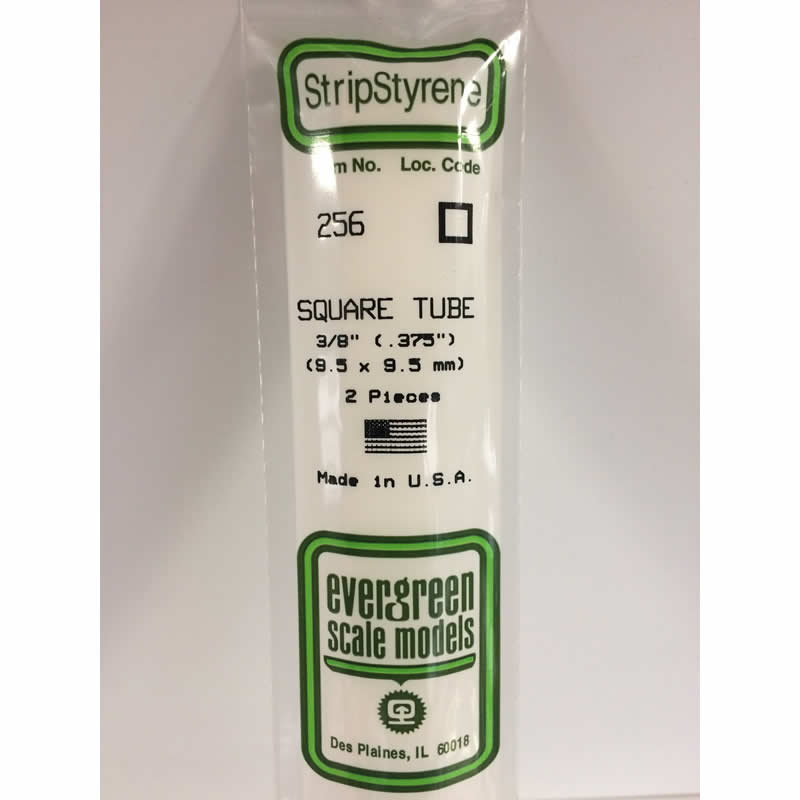 EVG256 Square White Styrene Tube .375x14in 2 pc. Evergreen Scale Models Main Image